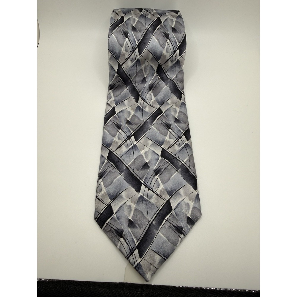 J Garcia Northern Lights Silk Tie Abstract Gray Black Long Wide 61" x 3.5"